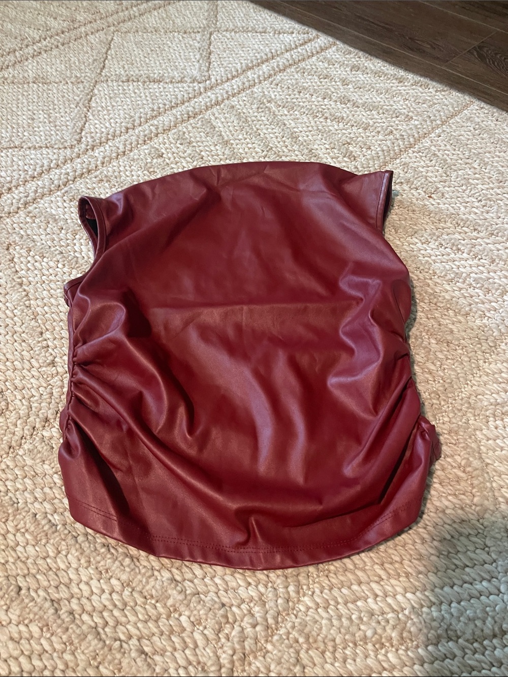 SHEIN Faux Leather Sleeveless Top in Wine Red and Black